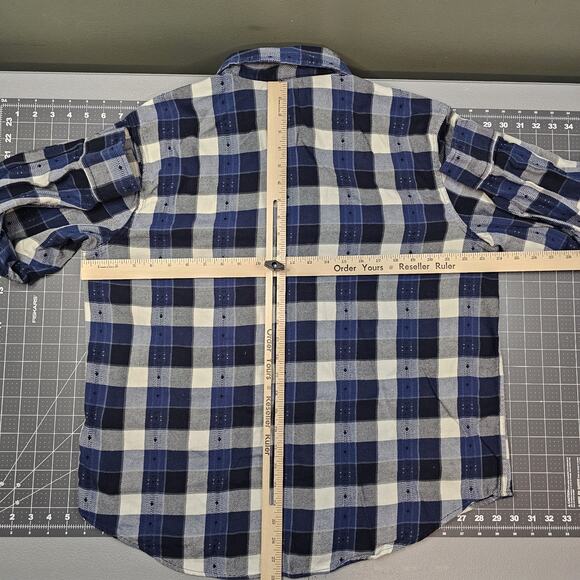 Frye Flannel Shirt Mens XL Blue Plaid Western Workwear Outdoors Preppy Work - Picture 10 of 12